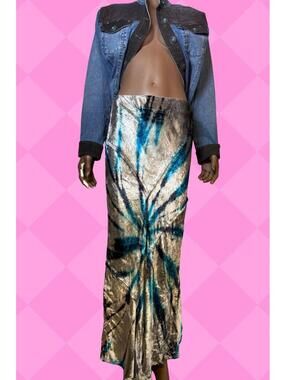 Free People blue gray Bali Serious Swagger tie dye velvet SKIRT  size M